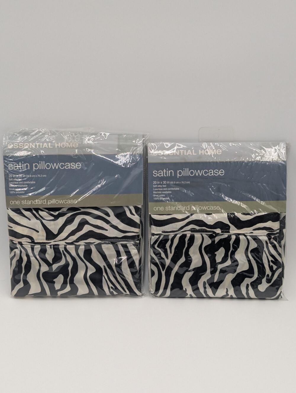 2x Kmart Essential Home Satin Pillowcases 20"x30" Zebra Print New